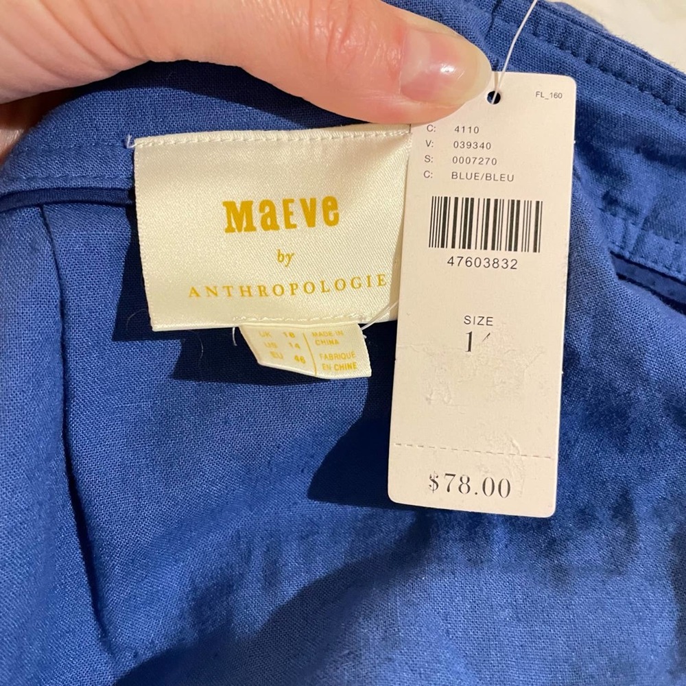 Maeve By Anthropologie Womens Berea Tank Top Blue Sleeveless Square Neck 14 New - Picture 4 of 8